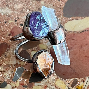 Triple midi ring amethyst citrine rock crystal