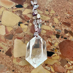 Load image into Gallery viewer, Hand-knotted necklace with fluorite and rock crystal tip
