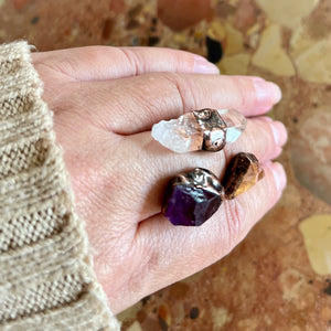 Triple midi ring amethyst citrine rock crystal