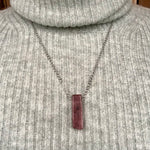 Load image into Gallery viewer, Mono rod pendant strawberry quartz (silver colored chain)
