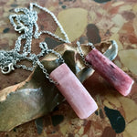 Load image into Gallery viewer, Mono rod pendant strawberry quartz (silver colored chain)
